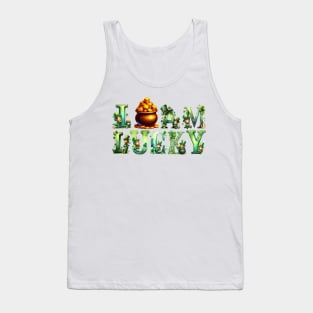 I am lucky watercolor pretty Leprechaun Pot Of Golden coins cute alphabet Irish Cultural St Patrick's Day Shamrock 4 leaf clover green letter Tank Top